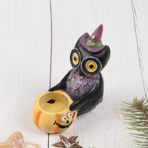 Latest products Halloween decoration owl resin candle holder for sale