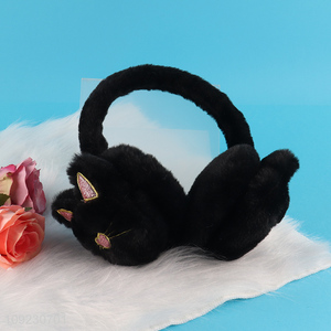 China wholesale cartoon black plush polyester earmuffs for girls