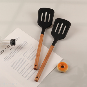 New products wooden handle silicone kitchen utensil slotted spatula for sale