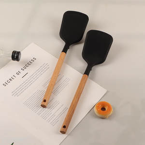 Good selling silicone kitchen utensil cooking spatula with wooden handle