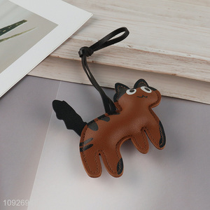 Most popular portable leather cat keychain key ring bag pendant for sale
