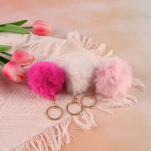 Hot products multicolor plush ball keychain key rings