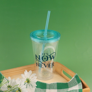 Top quality 450ml plastic water cup straw cup for sale