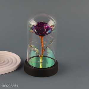 Yiwu market plastic rose flower crafts with glass cover