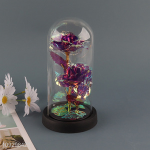 Top quality plastic rose flower ornament crafts with glass cover