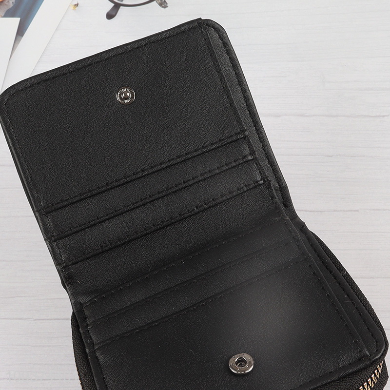 Wholesale black fashion leather wallet with zipper