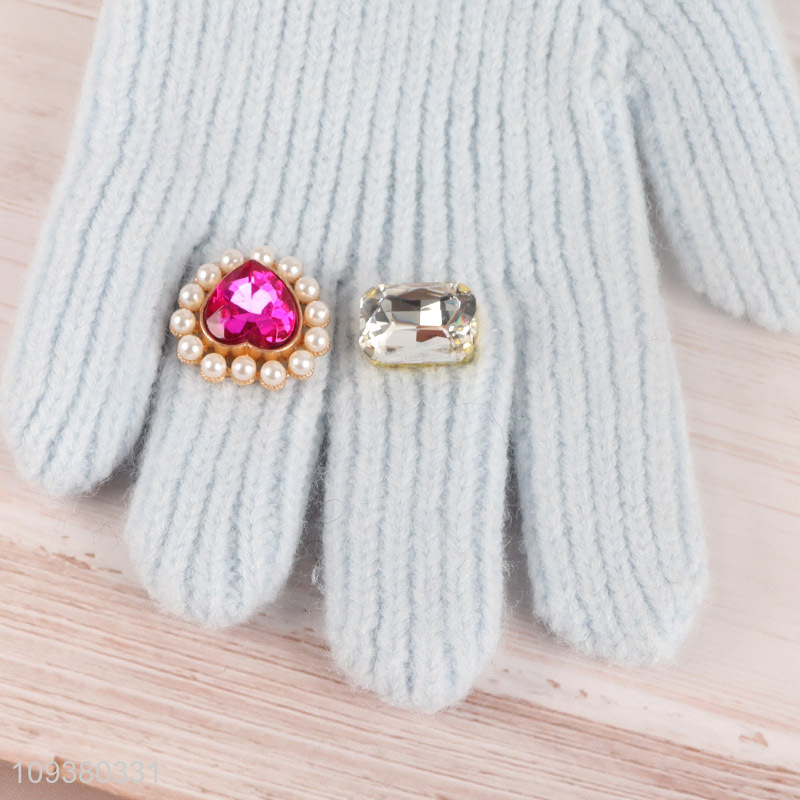 China wholesale winter warm knitted gloves with rings decoration