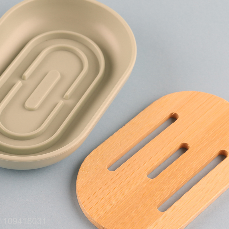 High Quality Round Bamboo Lid Bathroom Accessory Set