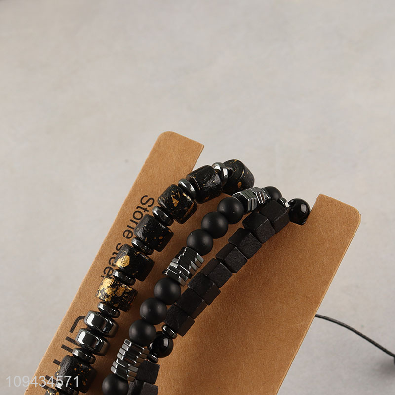 Latest products black fashion jewelry beaded braided bracelet set