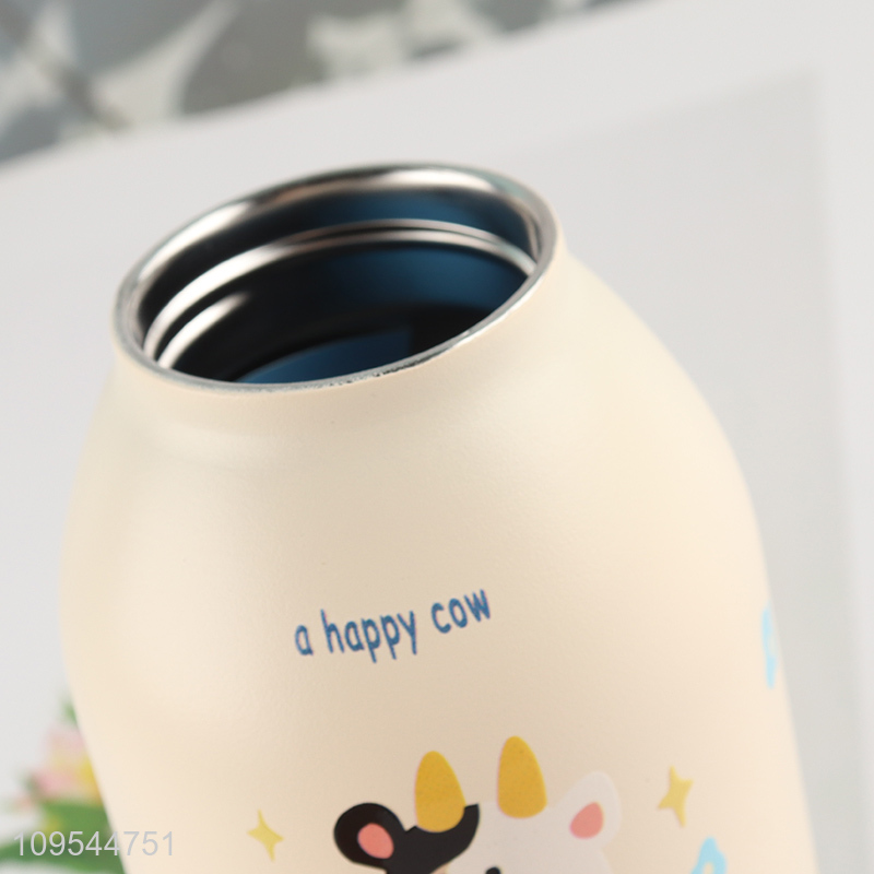 Portable Cartoon Calf Doll Insulated Tumbler With Straw And Portable Lanyard